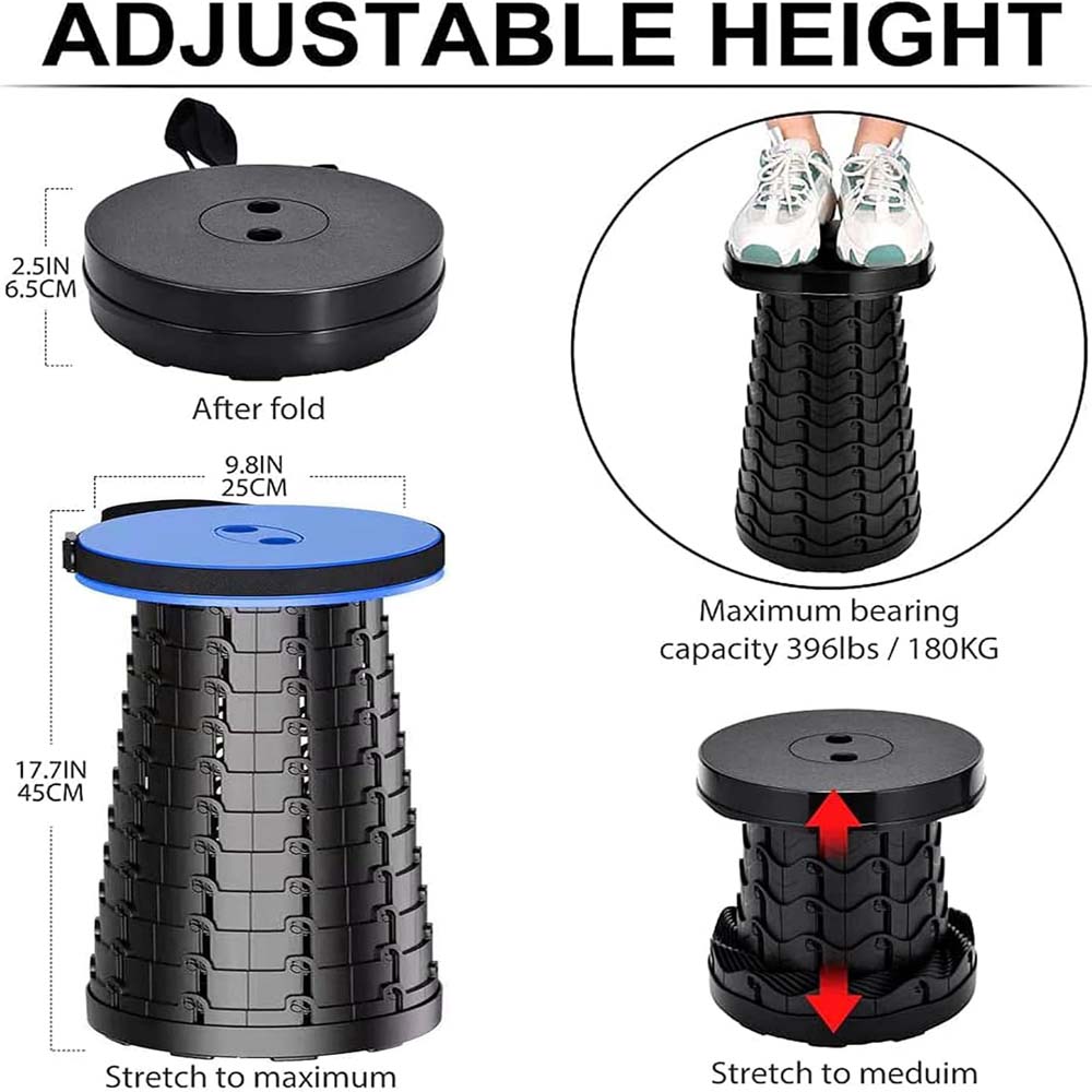 Portable Telescopic Stool - Lightweight Folding Seat for Camping, Fishing & Travel (397lb Capacity) Image