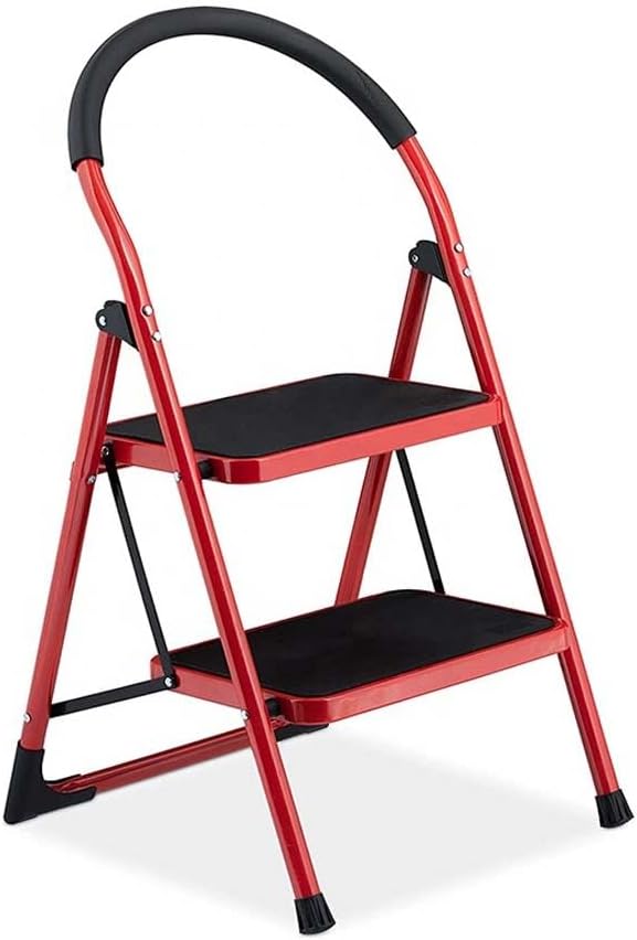 Hot Favorable Price 2-Step Home Mini Red Stairs | Folding Wrought Iron Ladder | Compact and Durable for Household Use Image