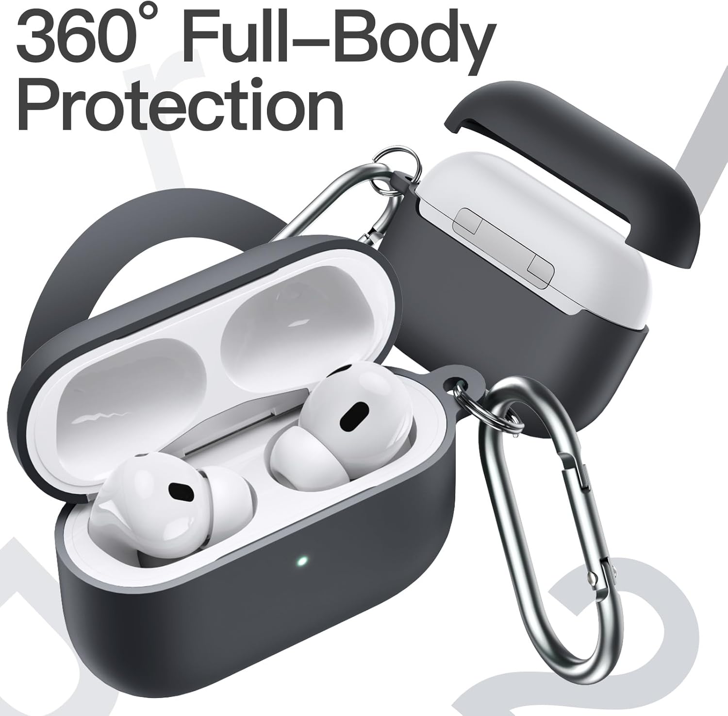 Silicone Case for AirPods Pro 2nd/1st Gen. Shockproof cover with keychain, hard PC interior & visible LED. 2023-2019 models. Image