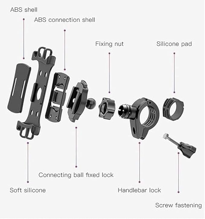 C66 Bike Bicycle Motorcycle Mobile Phone Holder Mount | Universal 360° Adjustable Rotation | Compatible with iPhone 12 Series, Samsung Galaxy S21/20, Note, Huawei, and More Image