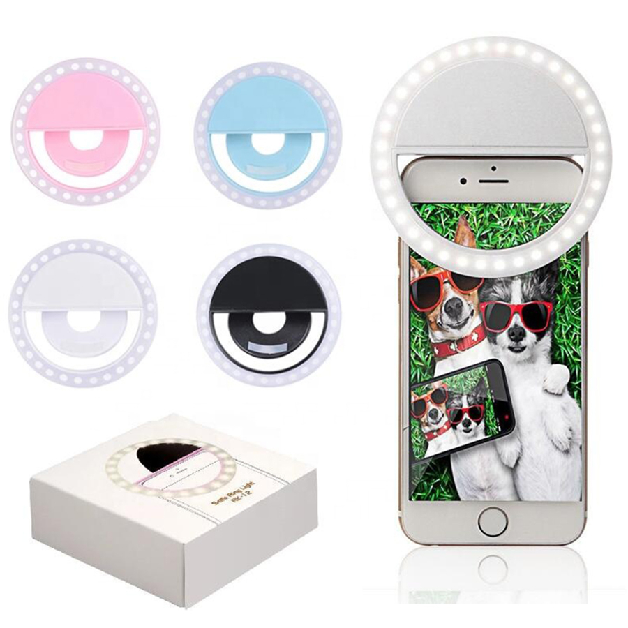 Rechargeable Clip-on Selfie Ring Light - 36 LED Phone Light Compitable for iPhone/Android (Multi-Color) Image