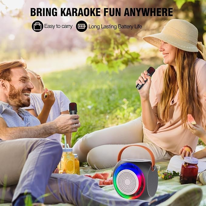 All-In-One Karaoke Machine – Bluetooth Speaker with UHF Wireless Microphones and Disco Ball LED Lights Image