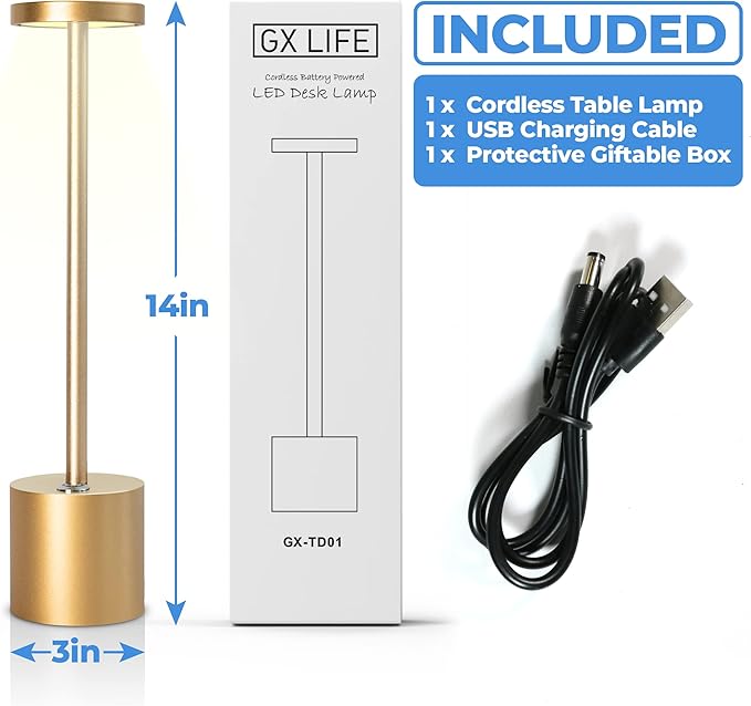 Cordless LED Table Lamp – Full Size Minimalist Design with Rechargeable Battery and 3-Level Dimming for Home, Office, and Nursery Image