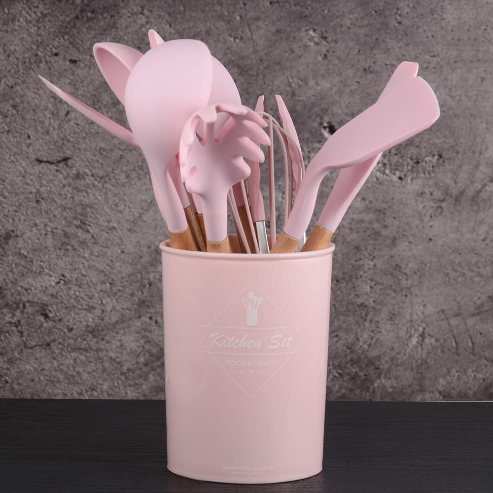 12-Piece Silicone Kitchen Set - Wooden Handles, Scratch-Resistant Baking Tools in Nylon Case, Perfect Home Kitchenware Image