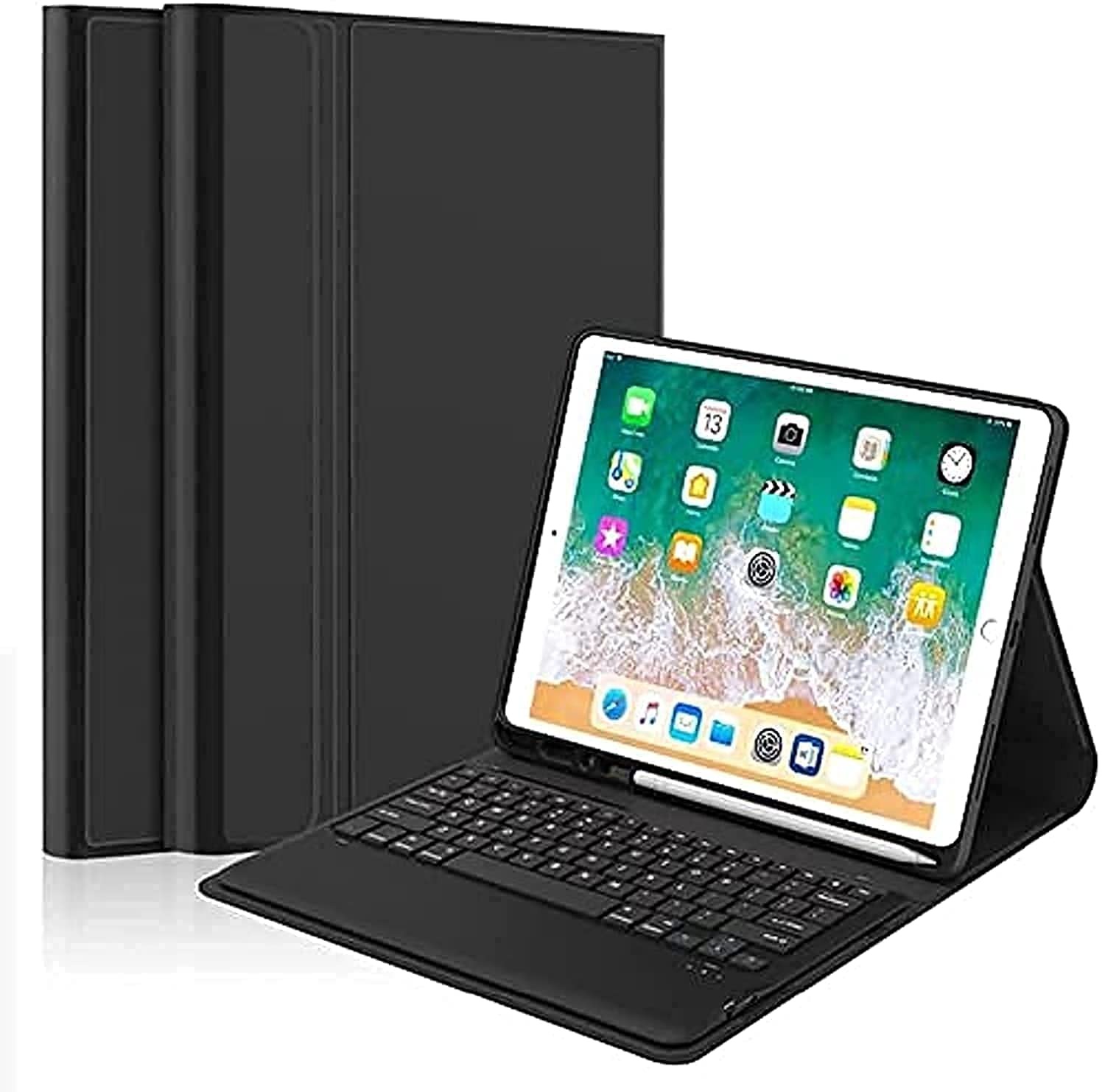Keyboard Case Compatible with iPad Models | Ultra-Thin PU Leather Case | Wireless Detachable Keyboard | Pen Slot | Smart Arabic-English Keyboard Image