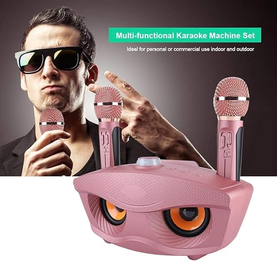 Wireless Bluetooth Speaker with 2-Piece Microphone Set | Portable Karaoke System for Home, Parties, and Events (Pink) Image