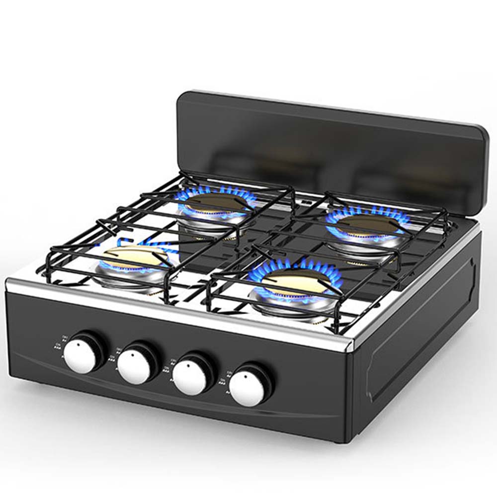 OE-441 European 4-Burner Gas Stove. Sabaf burners, pulse ignition & cast iron pan supports. For home & outdoor use. Image
