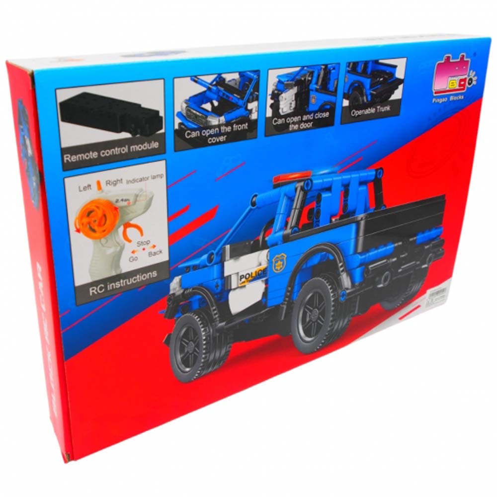 Block RC Police Ford Raptor. 1:16 scale remote-controlled technic racing car for building & high-speed action. Off-road model. Image