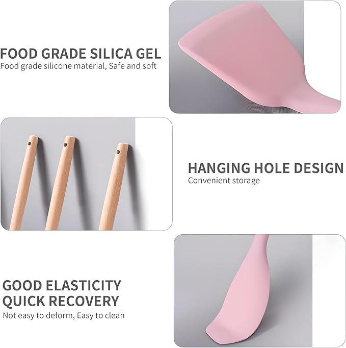 19-Piece Silicone Cooking Utensils & Knife Set with Block | Includes 11 Silicone Utensils, 5 Stainless Steel Knives, Scissors, Cutting Board | Pink Image