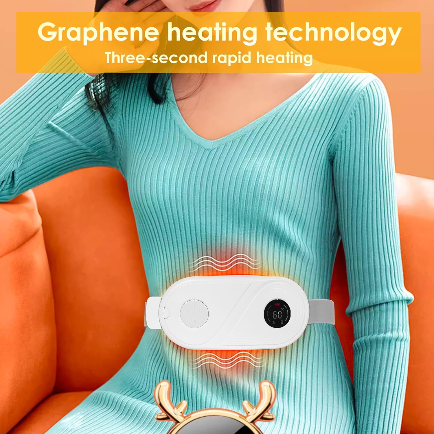 Electric Heating Pad for Cramps - Upgraded Portable Cordless Heating Pad with Adjustable Heat, Soft White Design Image