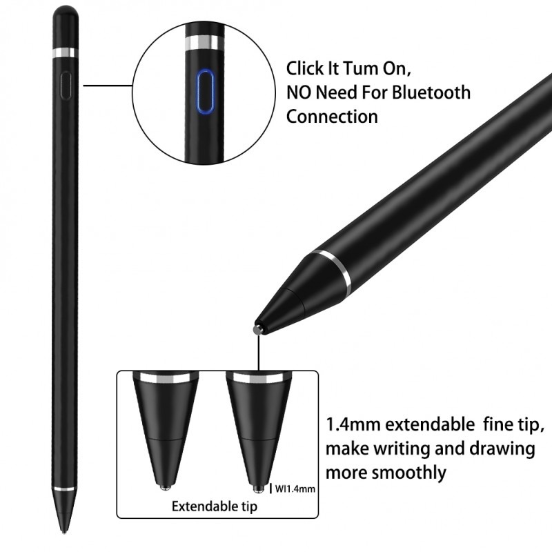 Digital Active Stylus Pen - Compatible with iPad, iPhone & Android, Palm Rejection, Precision Drawing & Writing (Black) Image