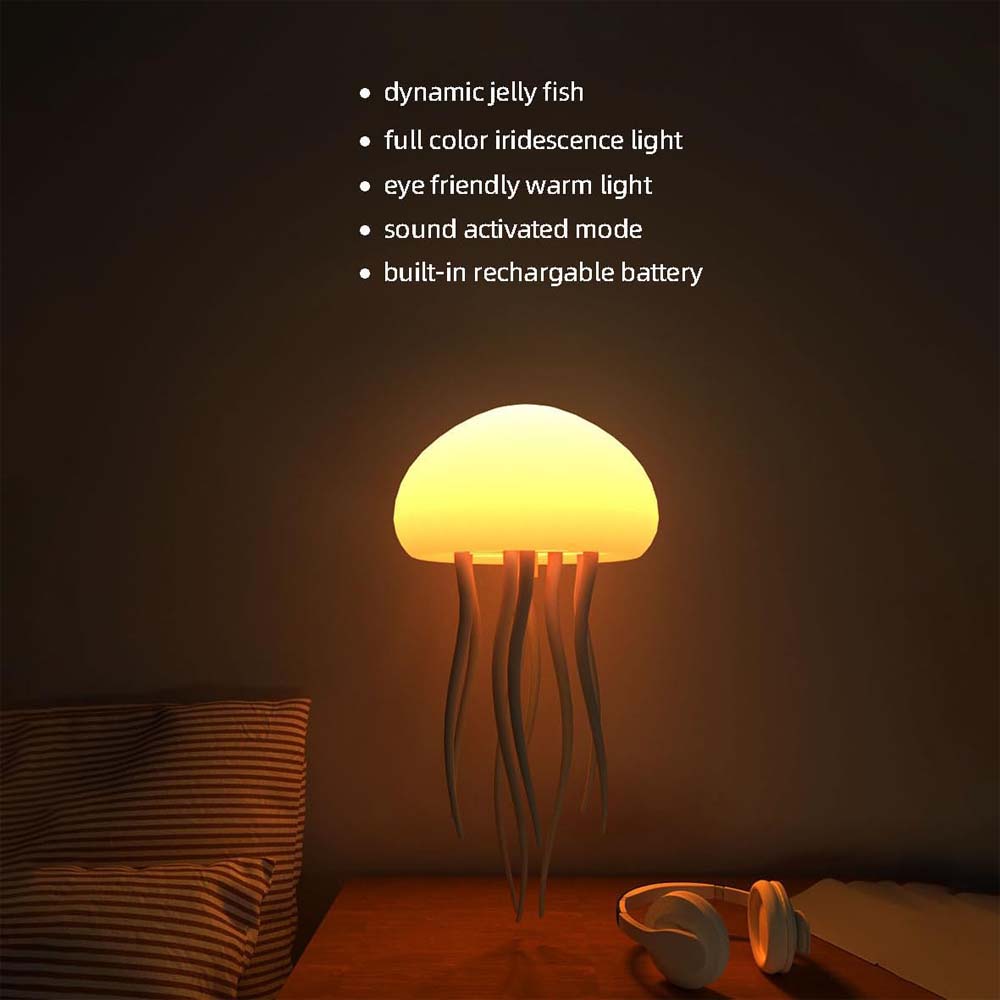 JellyFel Dancing Lamp - RGB Rechargeable Jellyfish Light with Voice Control, Touch Sensor & Gradient Effects (Hanging + Base) Image