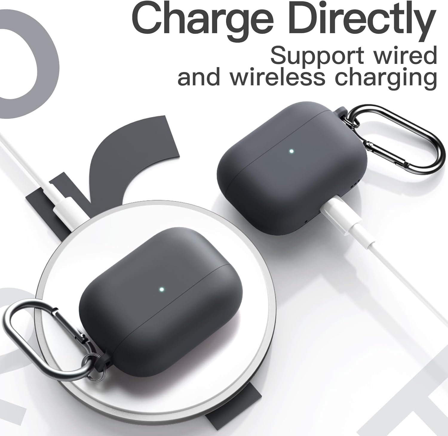 Silicone Case for AirPods Pro 2nd/1st Gen. Shockproof cover with keychain, hard PC interior & visible LED. 2023-2019 models. Image