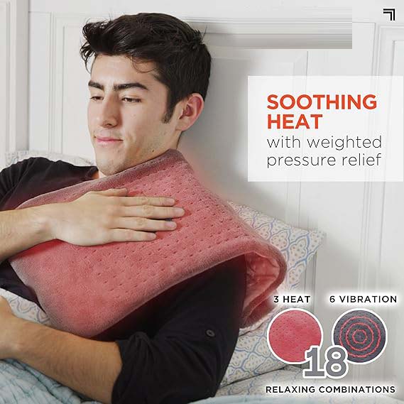 Heat Massaging Weighted Heating Pad by Sharper Image – Electric Heating Pad with Massaging Vibrations, 6 Settings Image