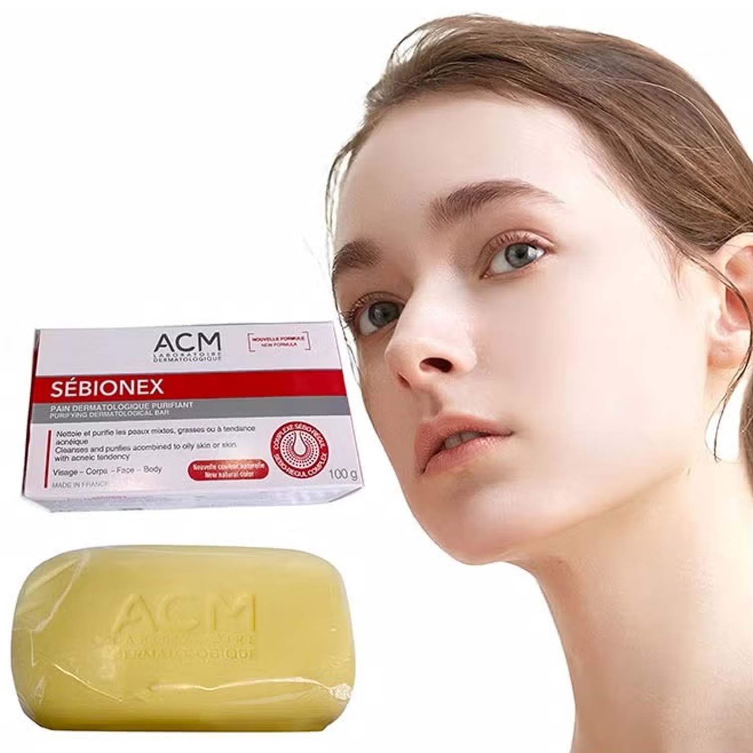 ACM Sebionex Purifying Soap. Deep cleansing bar for oily, acne-prone skin. Helps regulate sebum & prevent impurities. 100g. Image
