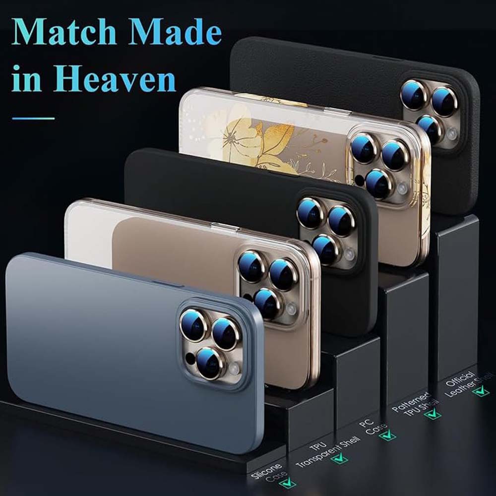 iPhone 14 Pro Max/15 Pro Camera Lens Protector - 3-Pack 9H Tempered Glass with Aluminum Alloy Ring (Desert Titanium) Image