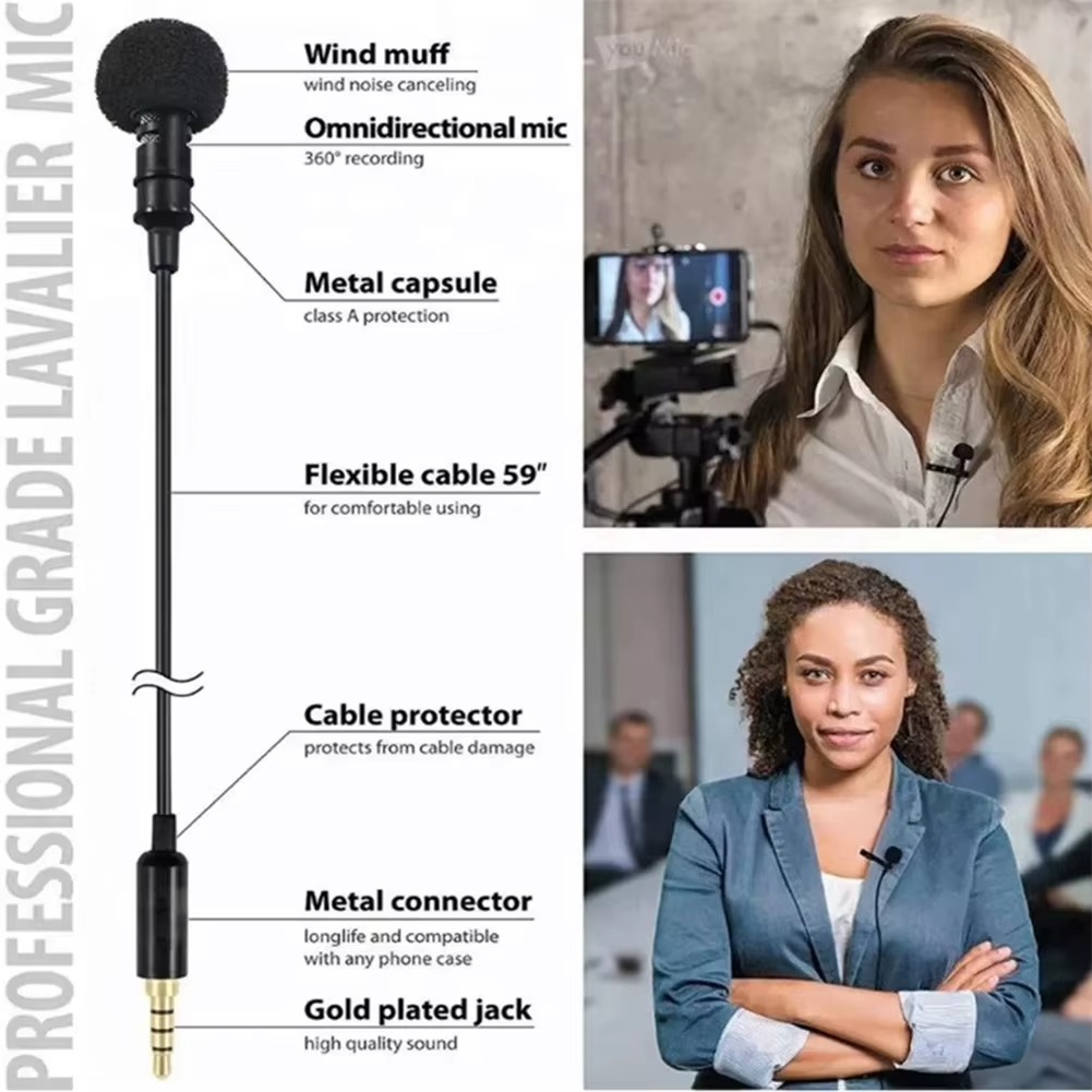 3.5mm Lavalier Microphone for Mobile Phone – Tie Clip, Audio & Video Recording, Stretch-Resistant, Environmentally Friendly, Flexible & Practical Image