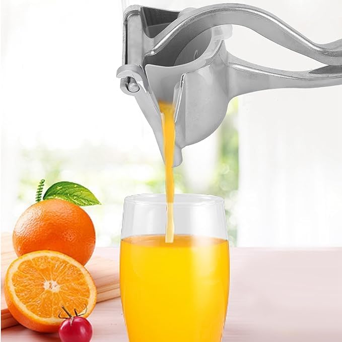 Silver Efficient Non-Lemon Fruit Presser | Manual Aluminum Alloy Squeezer | Easy Wash Design with 2 Funnels for Maximum Juice Extraction Image