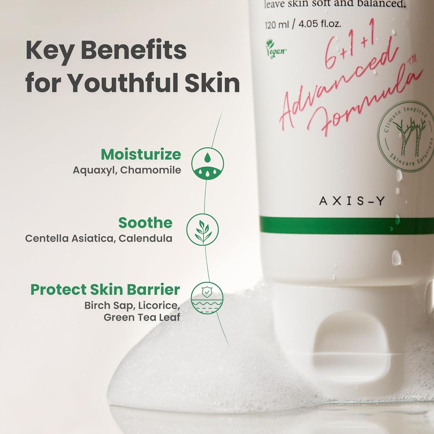AXIS-Y Sunday Morning Refreshing Cleansing Foam. Gentle Korean face wash with natural surfactants for a soft cleanse. 120ml. Image