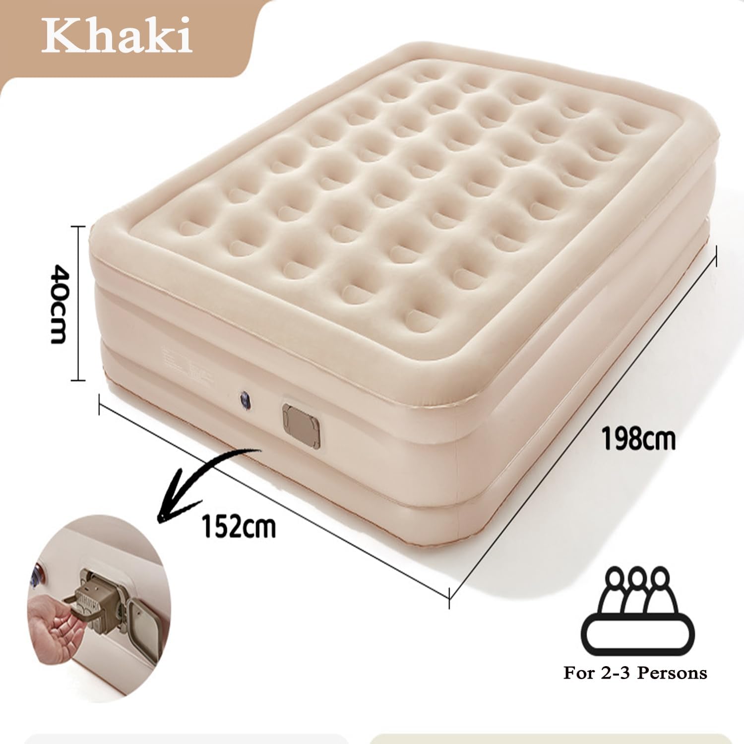 Air Mattress Queen with Built-in Pump - Inflatable Camping & Guest Mattress | Soft Flocked Top Blow-Up Bed | Durable, Foldable, and Comfortable | 80x60x18 Inches | Quick 1-3 Min Inflation Image