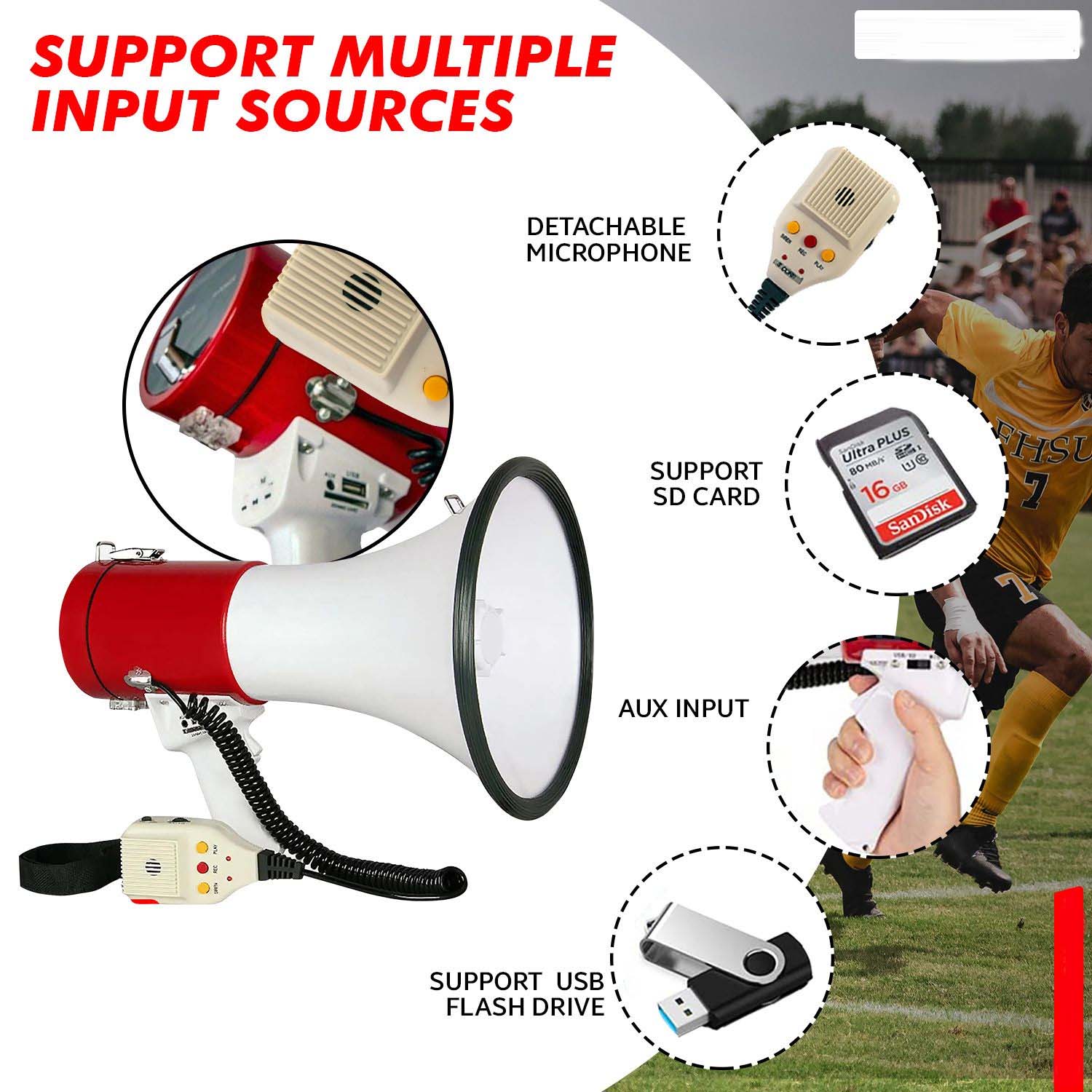 Portable Handheld Megaphone 50W high-power speaker with built-in siren & recording function for clear, long-range communication. Image
