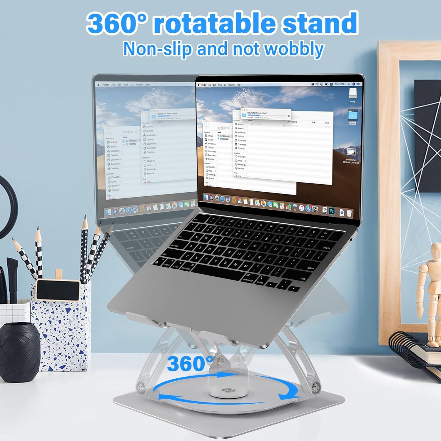 Adjustable Aluminum Desktop Laptop Stand with Cooling Fan, Foldable Minimalist Design, Ergonomic Portable Laptop Stand for Work & Study Image