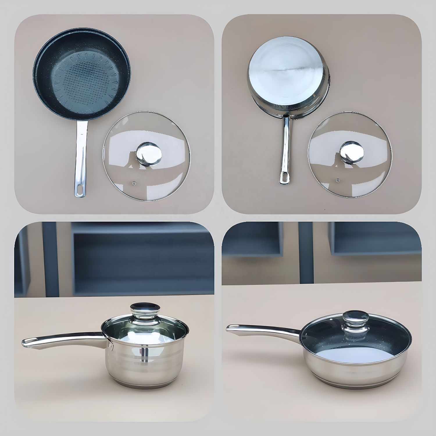 12-Piece Stainless Steel Cookware Set - Induction Compatible, Modern Design for Gas, Electric, Ceramic Stoves Image