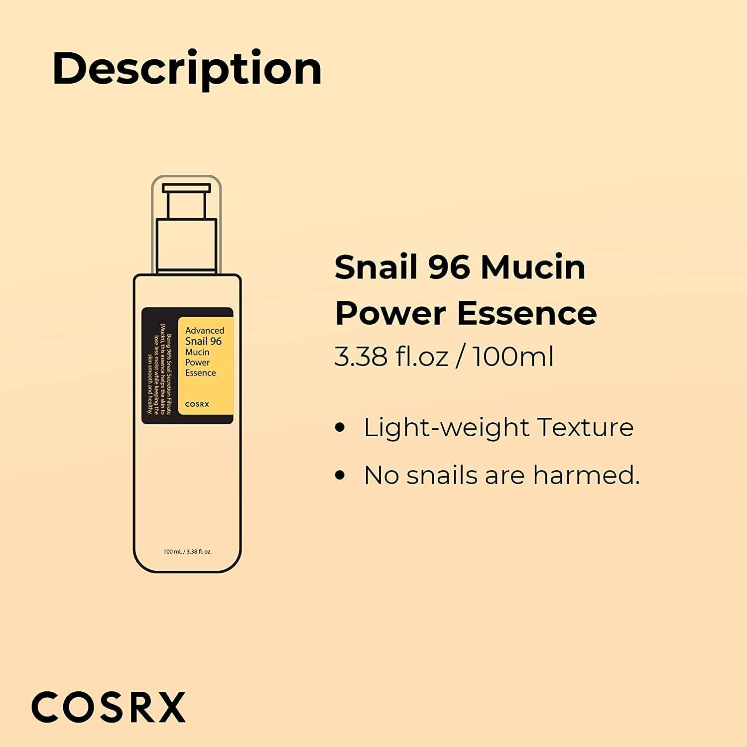 COSRX Advanced Snail 96 Mucin Power Essence. Hydrating & repairing snail secretion filtrate for plump, glowing skin. 100ml. Image