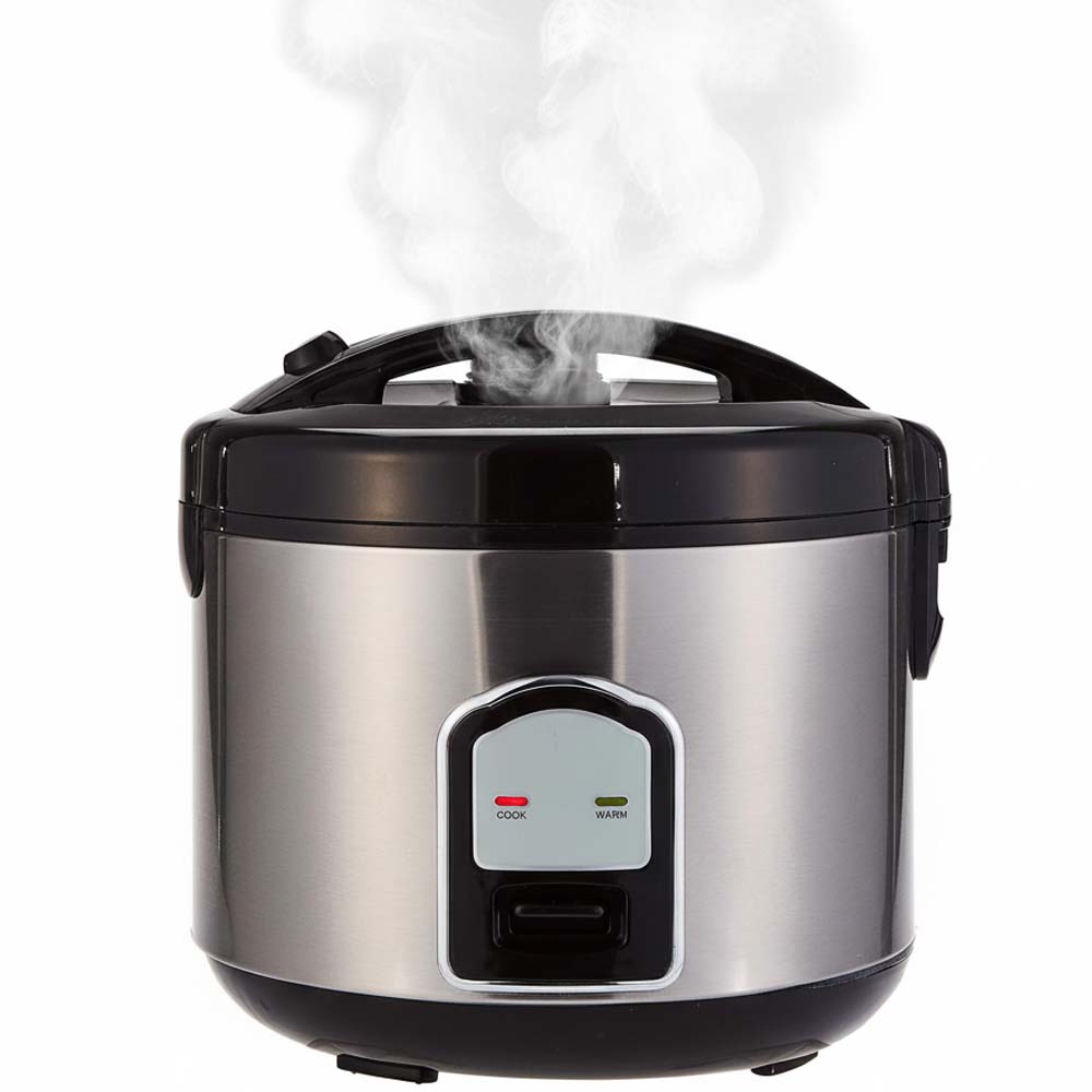 OE-400 2-Liter Mixed Rice Cooker. 2-in-1 rice cooker & steamer with non-stick pot, Cook/Warm functions. Silver & black. Image