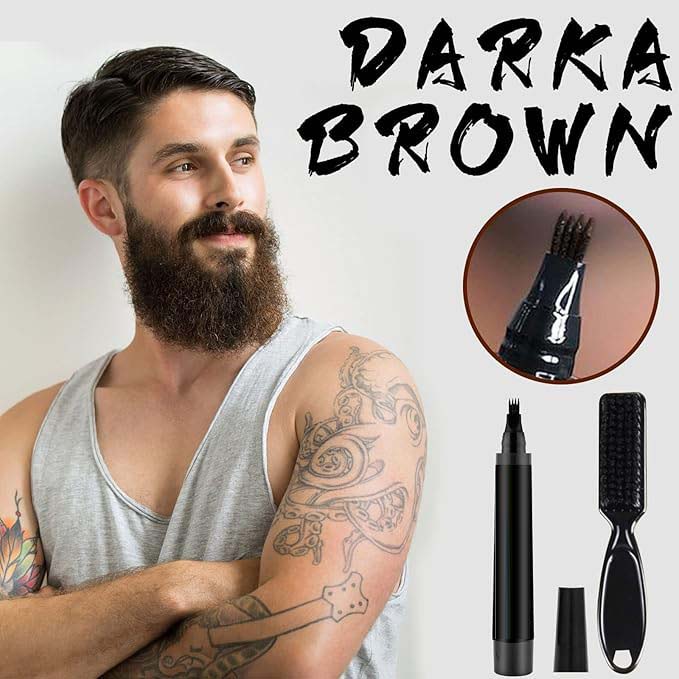 Waterproof Beard Filler Pen Kit - Contoured Beard Pen with Brush, Long-Lasting, Sweatproof Beard Pencil for Patchy Beard, Natural Look, Quick and Easy Grooming Solution Image