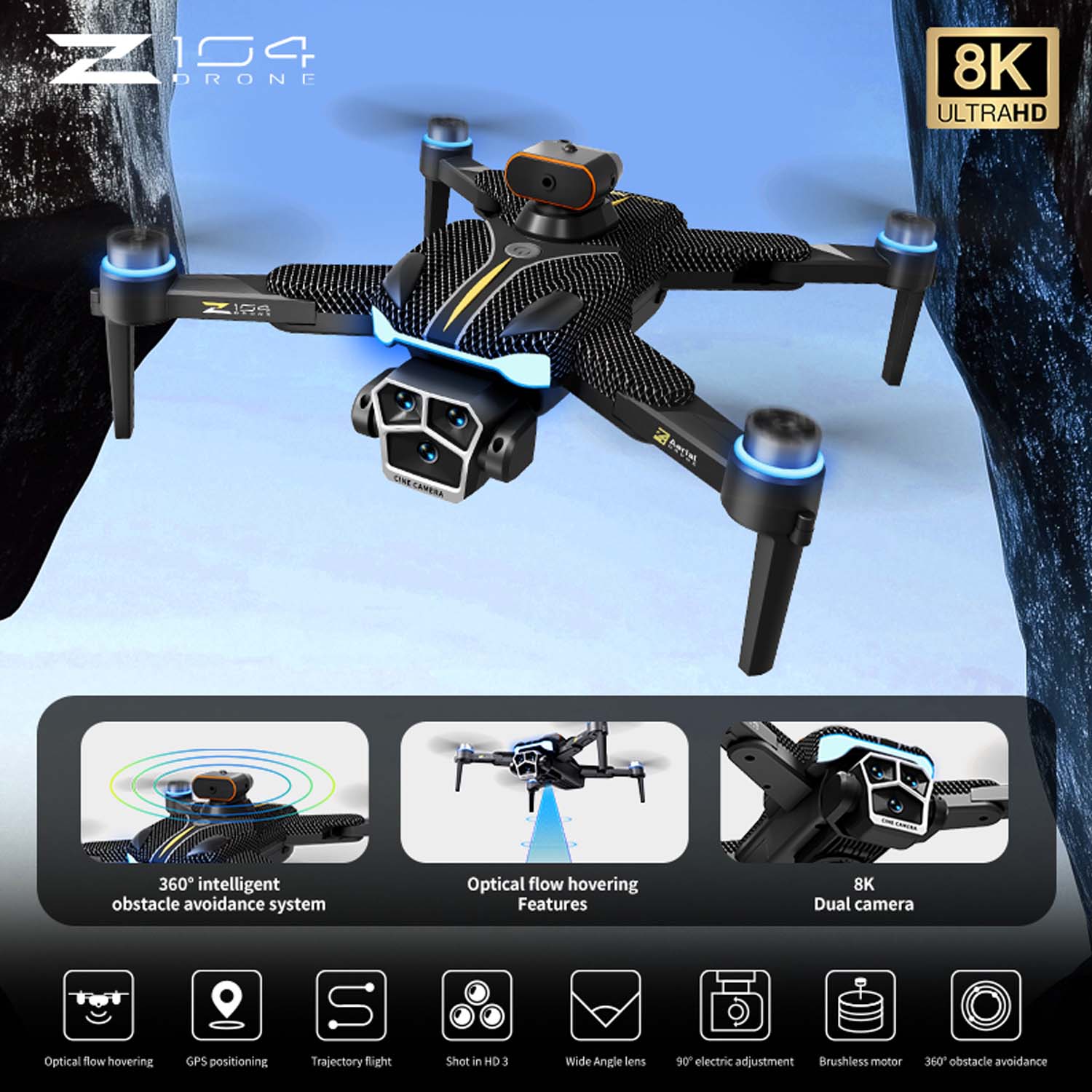Z104 Drone with 4.5" Screen Remote. Professional GPS aerial photography drone with balance armor style. For kids & adults. Image