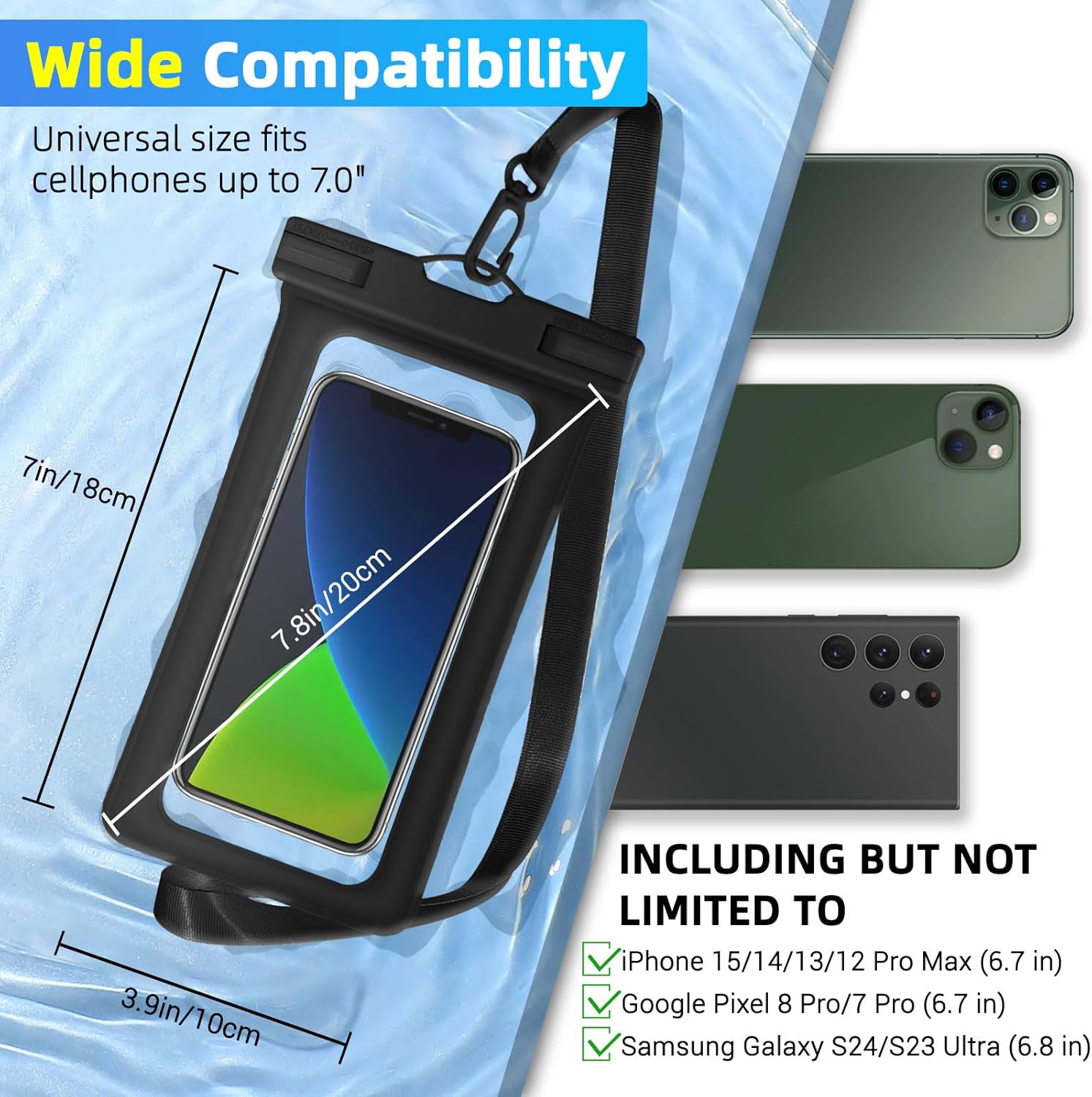 Waterproof Phone Pouch, IPX8 Waterproof Cell Phone Case for All Mobile Phones, Essential Dry Bag with Touchscreen-Friendly Design for Beach, Cruise, Swimming, and Outdoor Activities Image