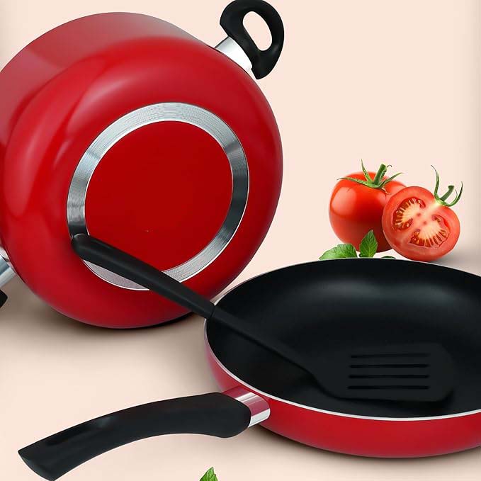 10-Piece Nonstick Cookware Set - 10X Tougher Coating, Heat-Resistant Handles, Glass Lids, Frypan, Wokpan, Nylon Turner Image