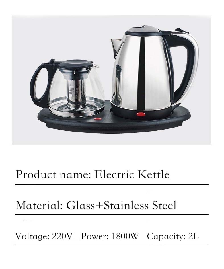 1800W 220V 2-in-1 Electric Kettle and Tea Maker with Tray – Stainless Steel, Automatic Shut-Off, 1.8L Capacity, Perfect for Tea and Coffee Brewing, Ideal for Home, Office, and Hotel Use Image