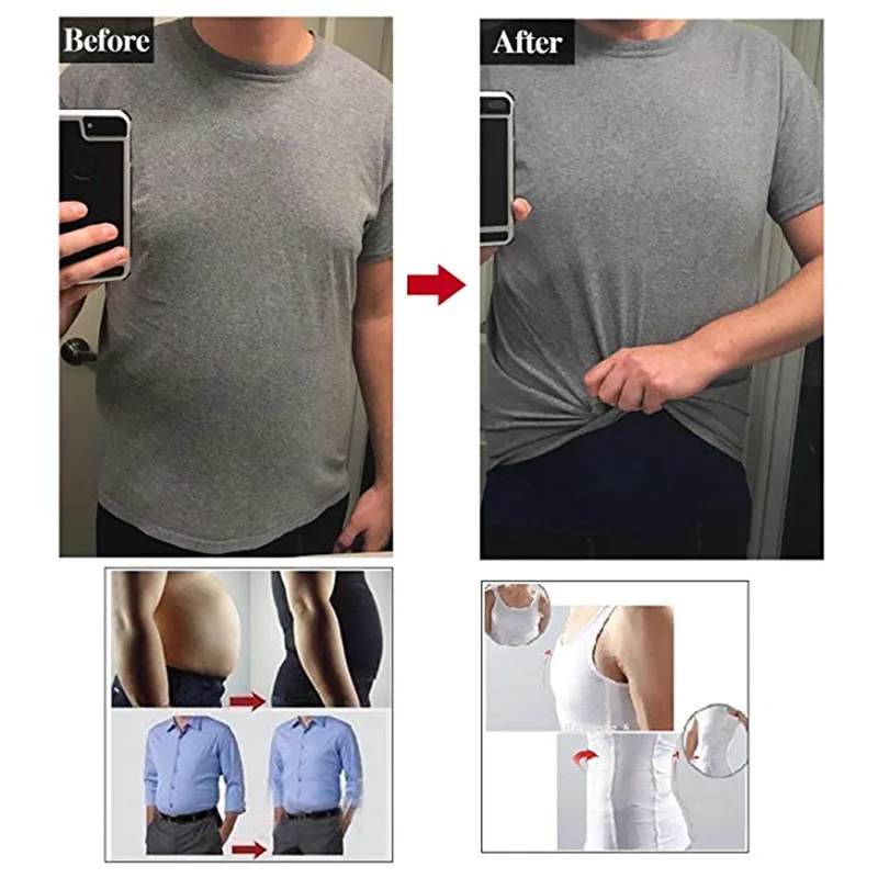 Men’s Slimming Body Shaper Compression Shirt - Abdomen Slimming Vest, Tummy Control Waist Shaper, Comfortable Undershirt for Chest and Stomach Slimming Image