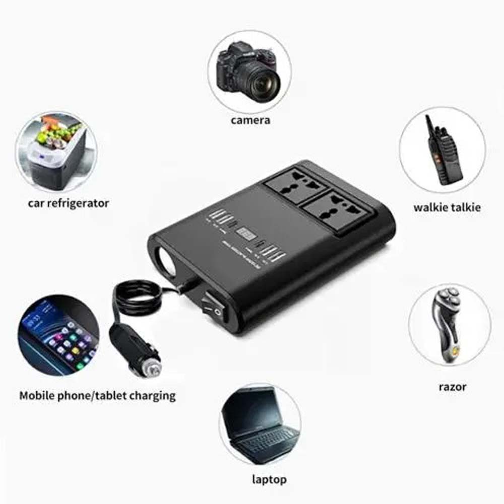 150W Universal Car Inverter - Multi-Port Travel Adapter with USB & AC Outlet for Global Use Image