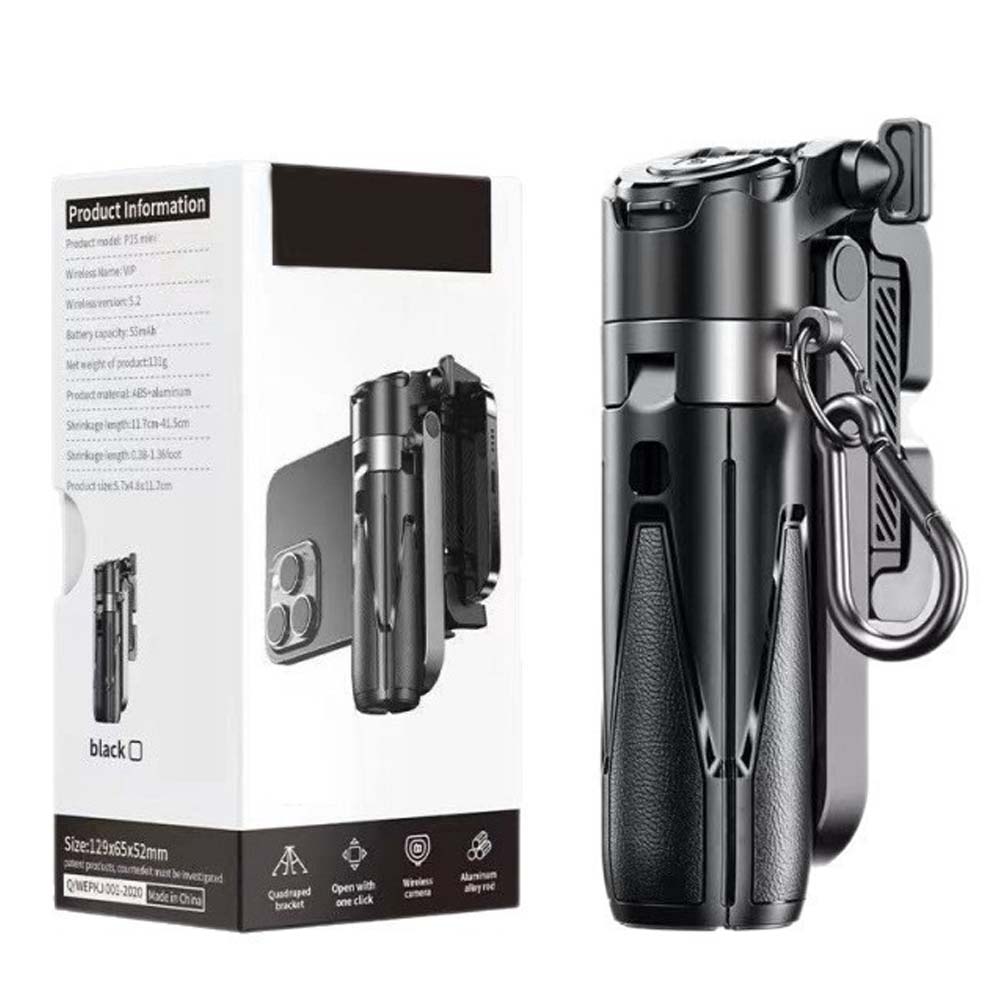 P15T Mini Selfie Stick Tripod - Extendable Phone Stand with Wireless Remote for Android & iPhone Vlogging, Portable Travel Tripod Image