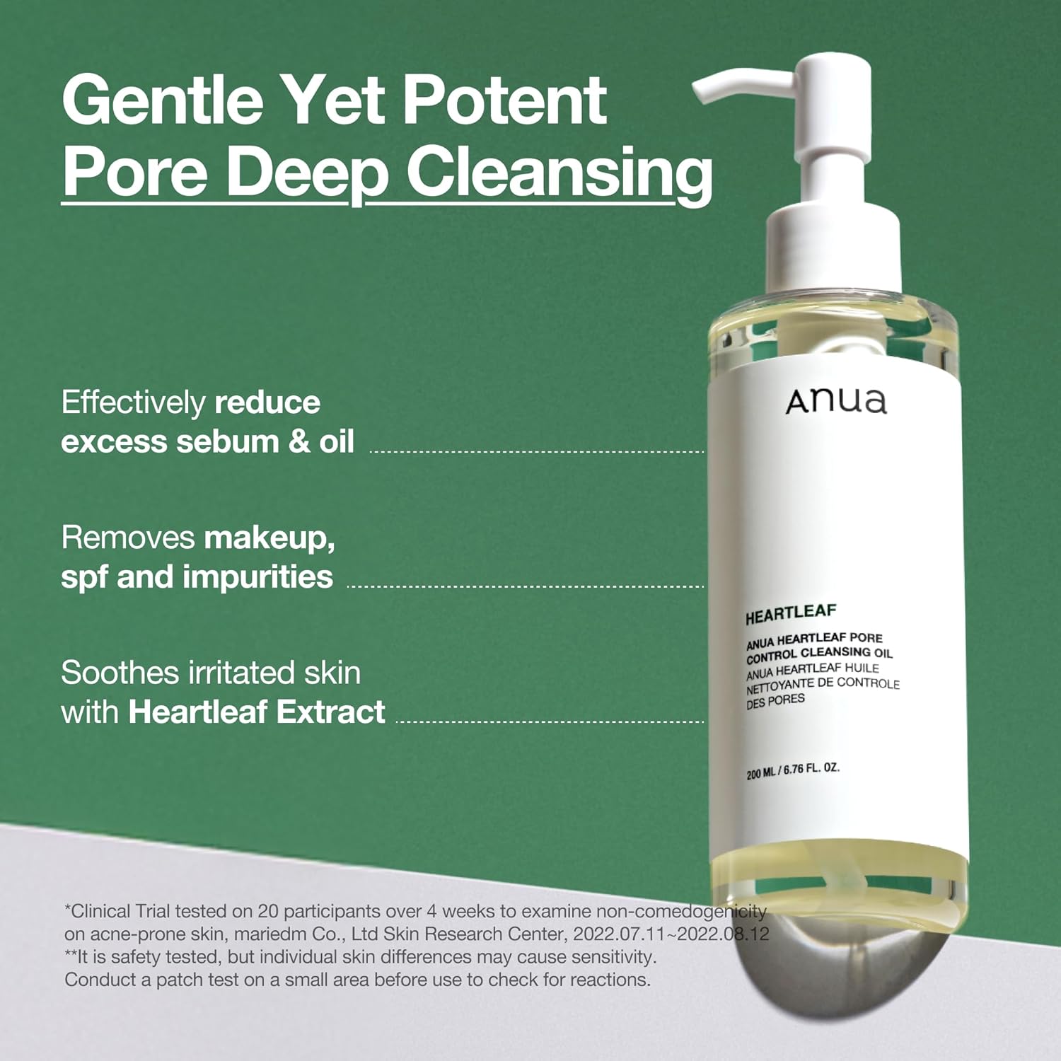 ANUA Heartleaf Pore Control Cleansing Oil. Gentle Korean oil cleanser to dissolve makeup, sunscreen & blackheads. 200ml. Image
