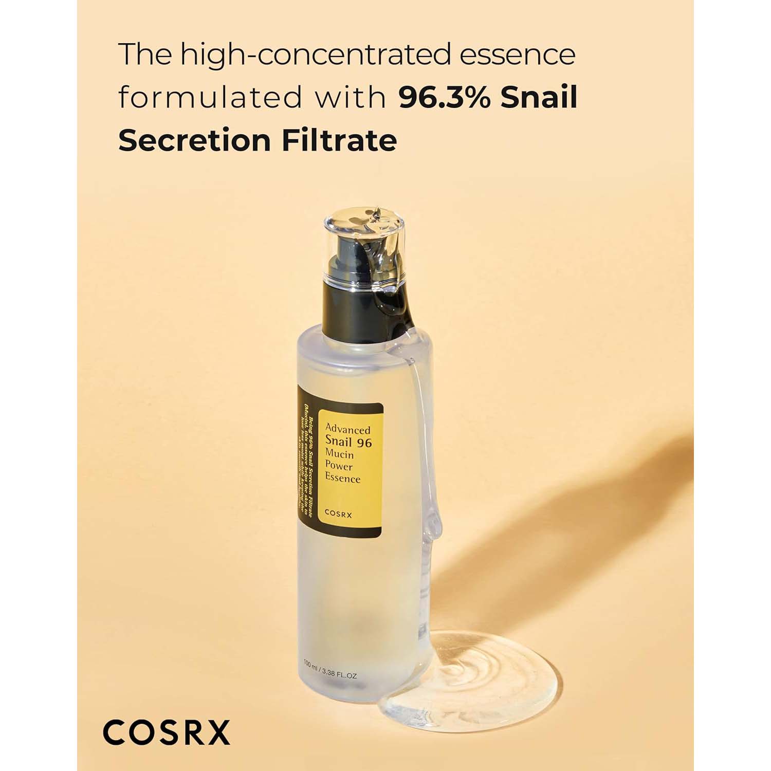 COSRX Advanced Snail 96 Mucin Power Essence. Hydrating & repairing snail secretion filtrate for plump, glowing skin. 100ml. Image