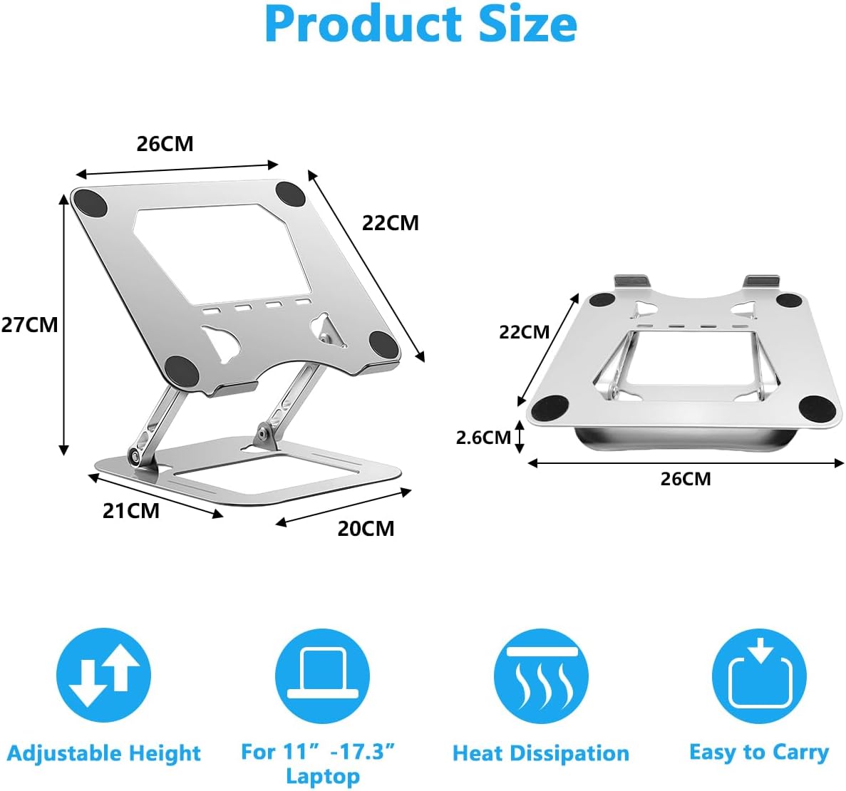 Adjustable Aluminum Laptop Stand - Ergonomic Foldable Riser for Desk, Notebook Computer Holder with Ventilation, Silver Image