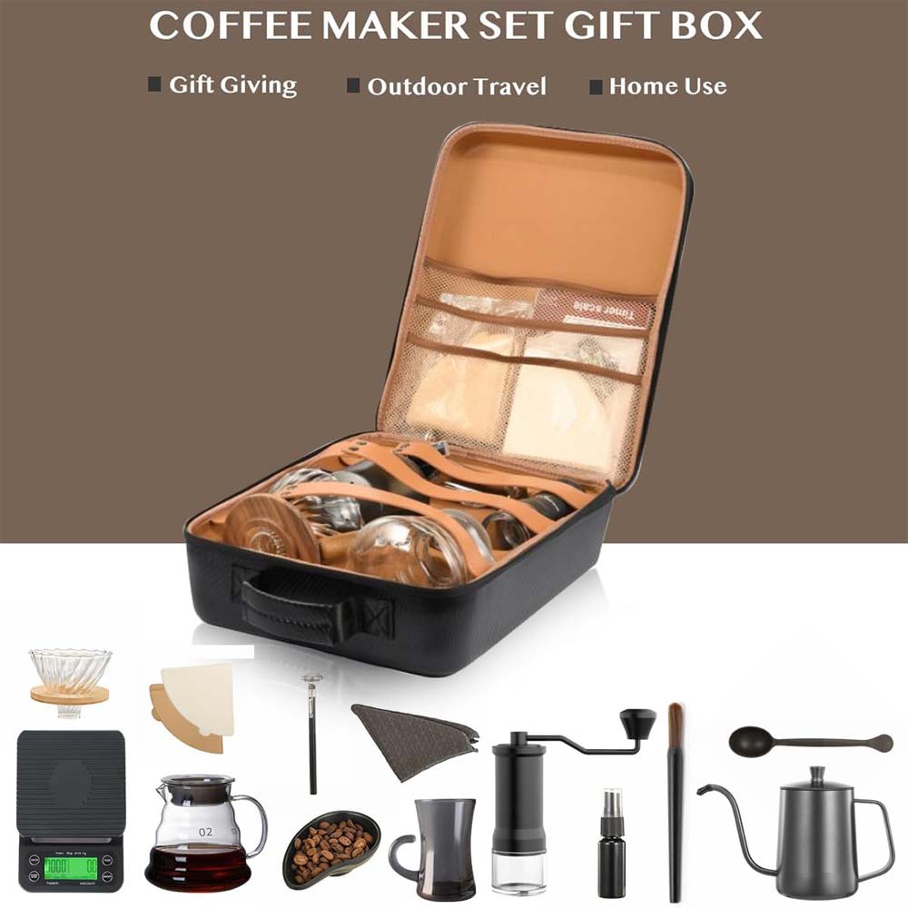 DX-2573 12-PC Pour Over Coffee Kit - Complete Set with Wooden Dripper & Travel Bag, Perfect Gift for Coffee Lovers Image