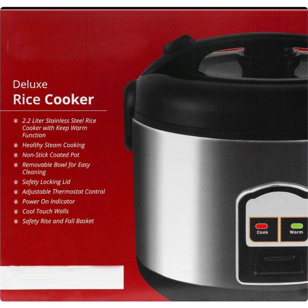 OE-400 2-Liter Mixed Rice Cooker. 2-in-1 rice cooker & steamer with non-stick pot, Cook/Warm functions. Silver & black. Image