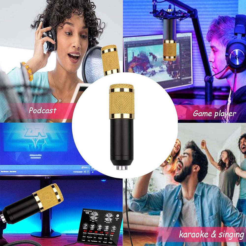 Professional USB Microphone Bundle - Condenser Mic with Sound Card & Adjustable Arm Stand for Recording/Streaming Image