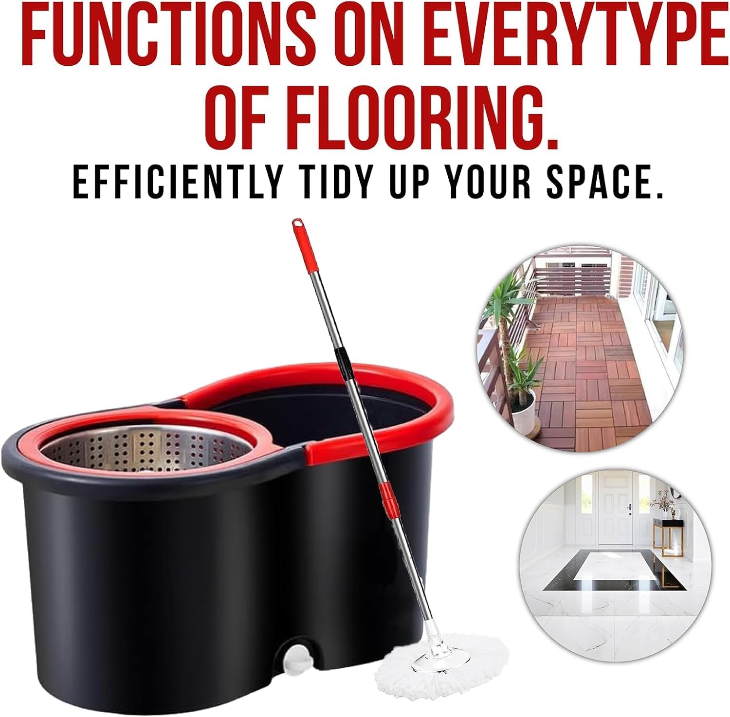 Easy Spin Mop and Bucket Set with 360° Rotation | Stainless Steel Handle & Wring Dryer Basket | Includes 2 Microfiber Mop Heads for Floor Cleaning | Ideal for Hardwood, Ceramic Tile, Marble, Laminate, and Glass Image