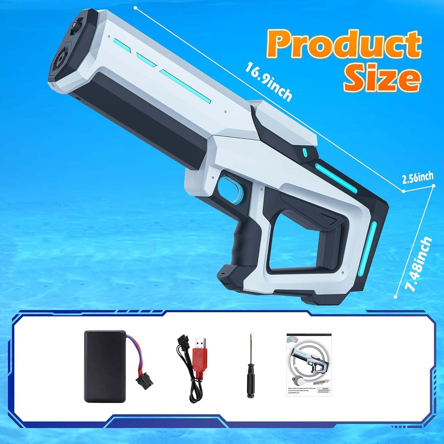Electric Water Gun with Automatic Suction. 25-32ft range waterproof toy for adults & kids. Summer pool beach party fun. Image