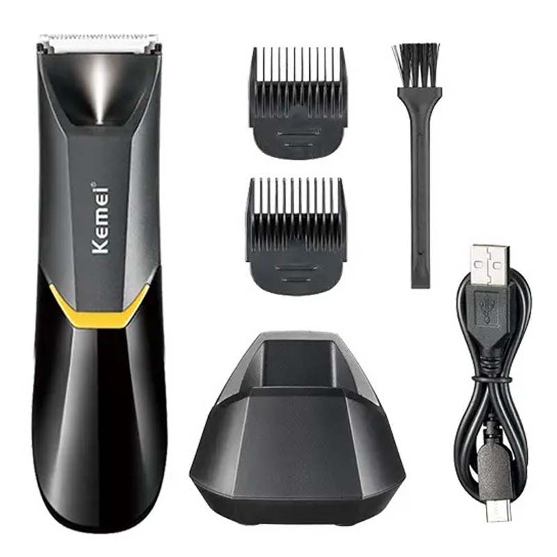 Kemei KM-3208 Professional Body Hair Trimmer. LED light, USB charging, waterproof for precise men & women intimate shaving. Image