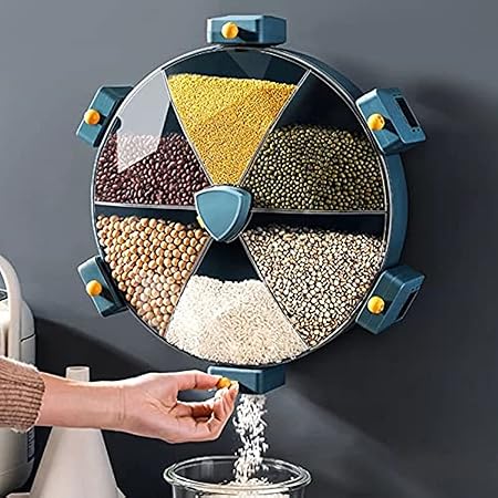 Wall-Mounted 6-Grid Dry Food Dispenser | Cereal, Rice, Candy, Coffee Bean, Snack, and Grain Storage Container Image