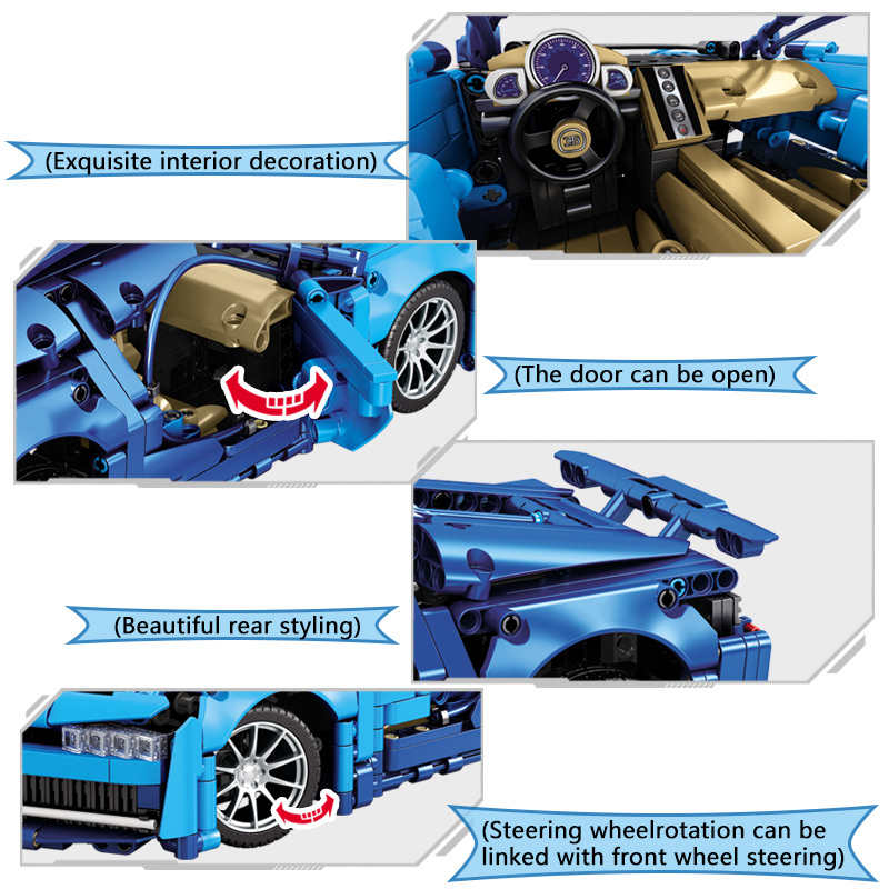 Classic Pull Back Super Sports Car DIY Bricks Set. Buildable racing car toy with pull-back motor for kids. 200+ pieces. Image