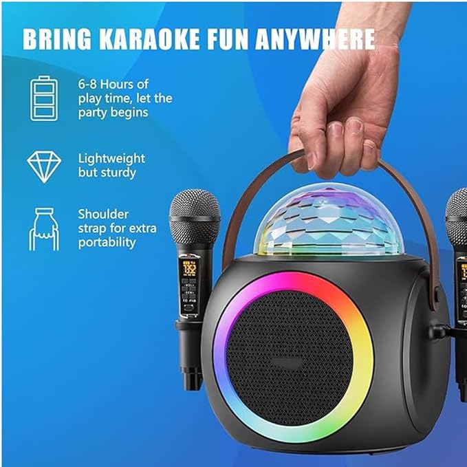 Karaoke Machine – Party-Ready Bluetooth Speaker with UHF Wireless Microphones and Disco Ball LED Lights Image