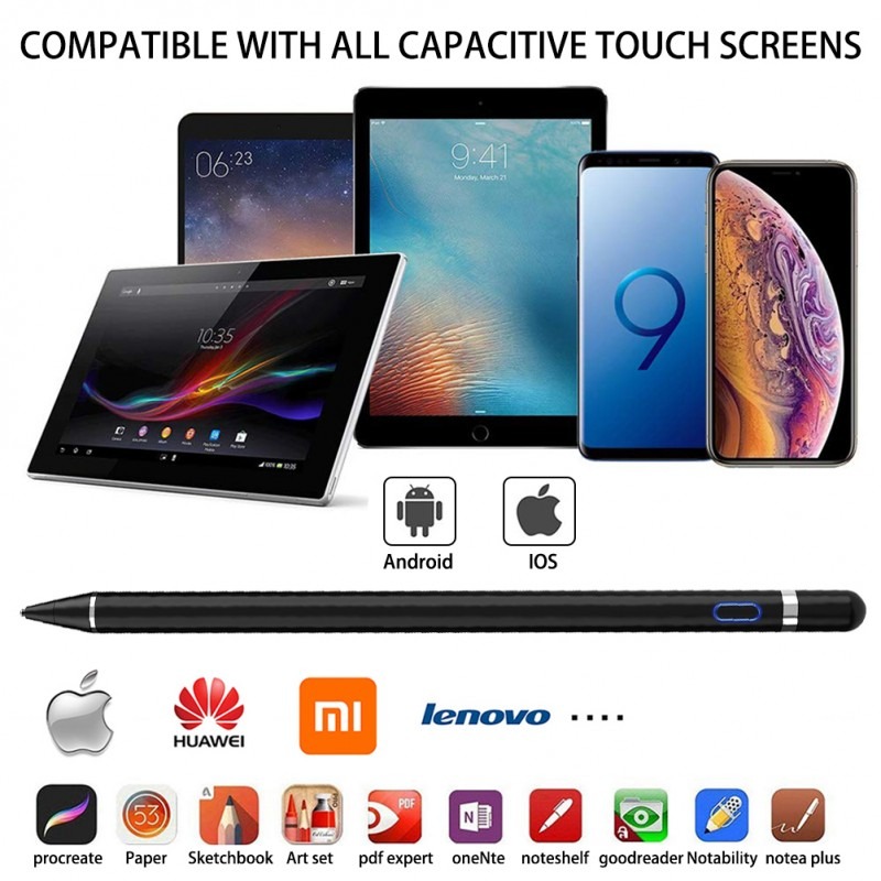 Digital Active Stylus Pen - Compatible with iPad, iPhone & Android, Palm Rejection, Precision Drawing & Writing (Black) Image